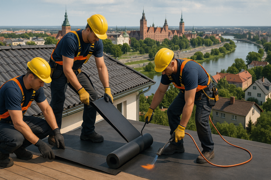 Profesjonalni dekarze montujący dach w Szczecinie